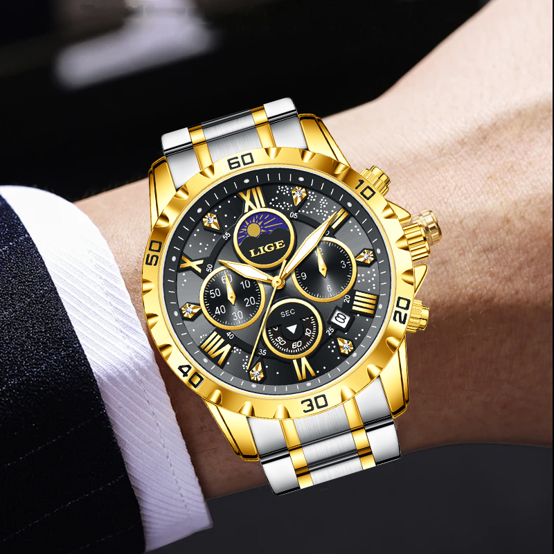 Luxury Watch Moon Phase - Relógio Masculino de Luxo LIGE, Marca