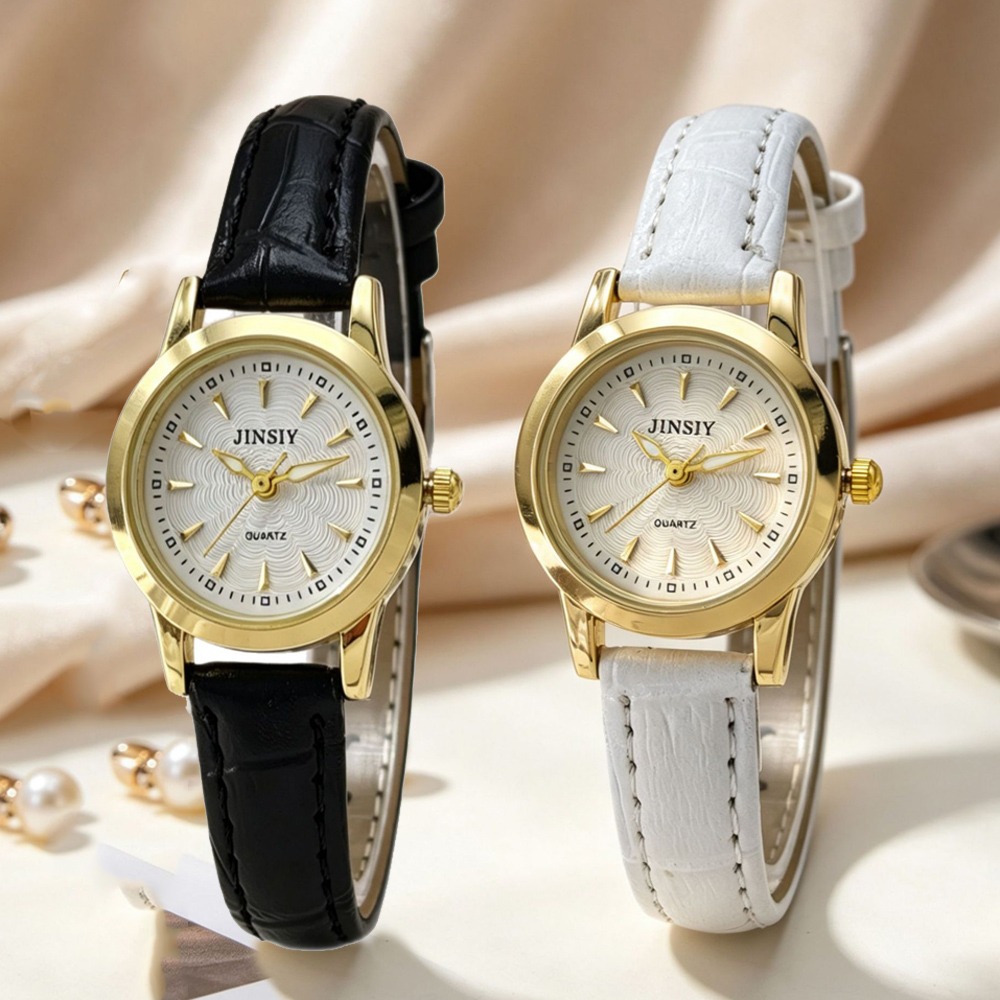 Luxury Watch With Leather Strap - Relógio de Quartzo com Pulseira de