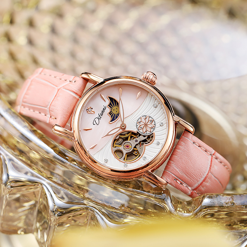 Luxury Watch Moon Phase - Relógios mecânicos automáticos femininos, flores rotativas,