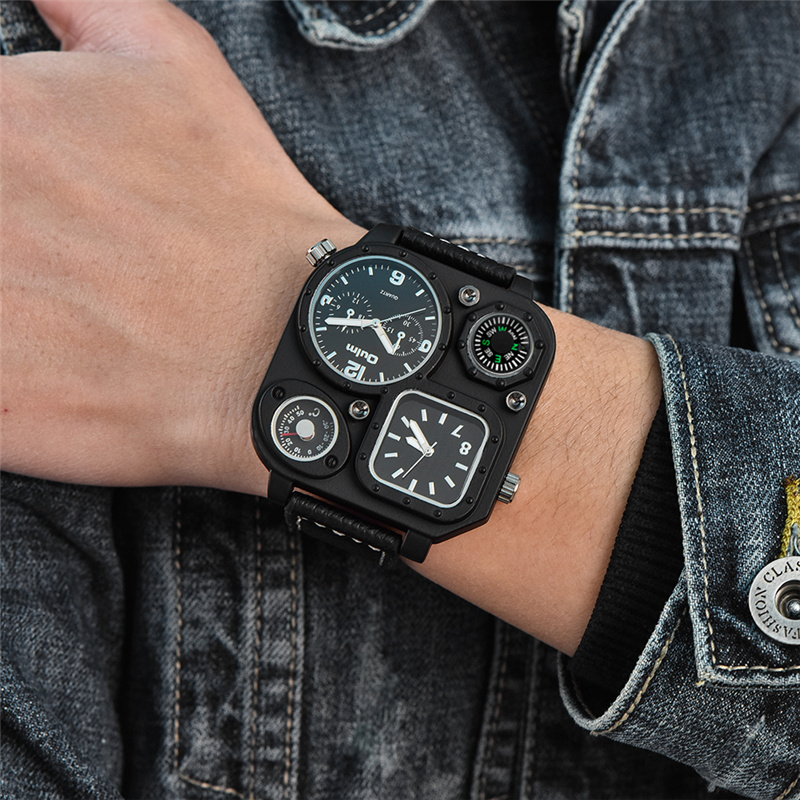 Compass Watch Luxury - Oulm clássico preto relógios casuais masculino