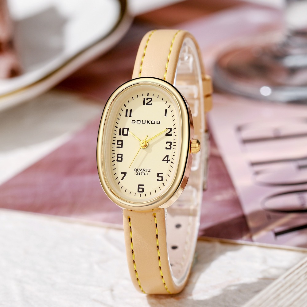 Luxo oval dial relógios femini - Luxury Watch With Leather Strap avaliação e preço
