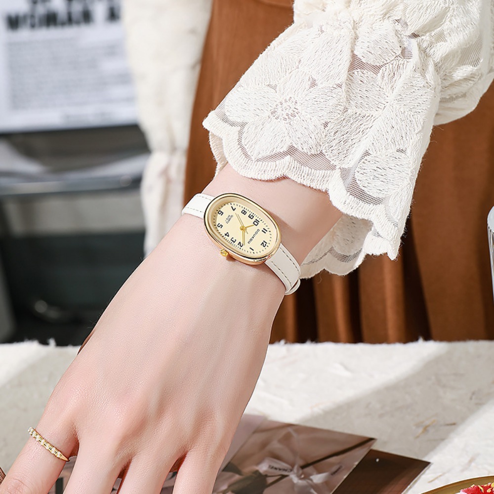 Luxo oval dial relógios femini - Luxury Watch With Leather Strap avaliação e preço