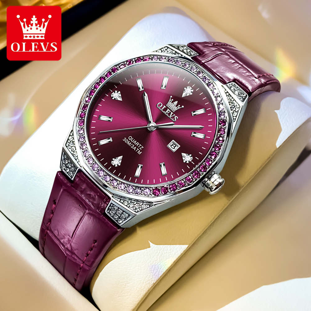 Olevs relógios femininos origi - Luxury Watch With Leather Strap avaliação e preço