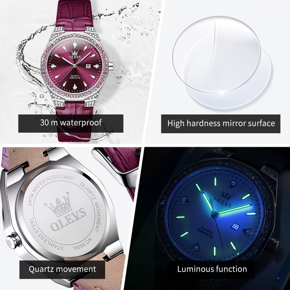 Olevs relógios femininos origi - Luxury Watch With Leather Strap avaliação e preço
