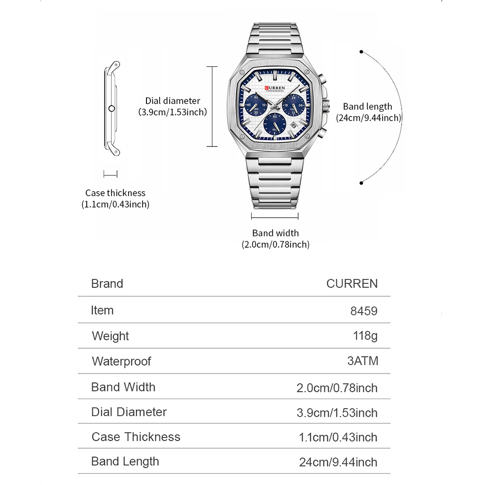 Curren relógio crono quadrado  - Luxury Watch And Bracelet avaliação e preço